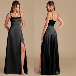 NWT AZAZIE HALSEY Black Black A-Line Side Slit Metallic Satin Dress Gown Size 0